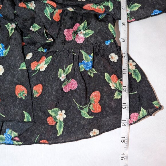 Zara | Black Floral & Berry Print Ruffle Crop Top | Size Small - Picture 15 of 15